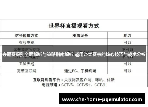 夺冠赛级别全面解析与策略指南解析 适用各类赛事的核心技巧与战术分析 夺冠赛级别全面解析与策略指南解析 适用各类赛事的核心技巧与战术分析